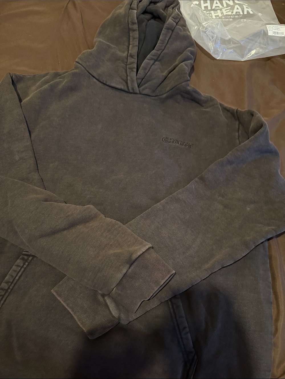 Change of Heart Men's  Hooded Sweatshirt in Washed Dark Brown Large